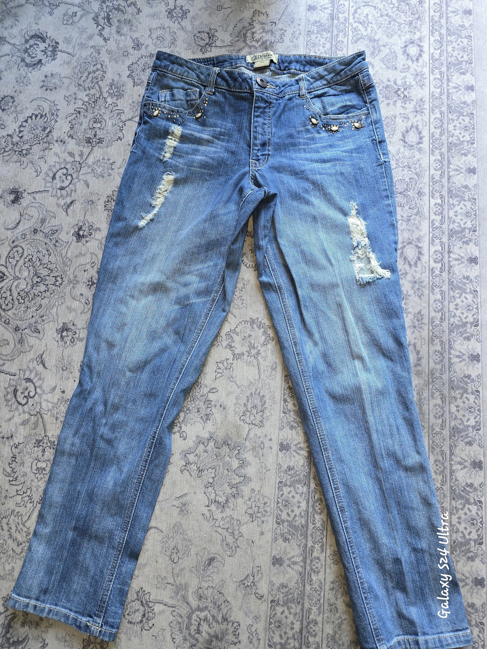 Women’s Blue Distressed Jeans with Stud Details Size 12